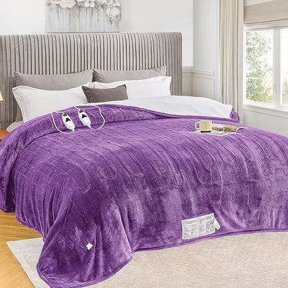 greenoak Heated Blanket Electric Queen Size 84"X90" Dual Control, Heating Blankets with 10 Levels 8 Hours Auto-Off, Soft Sherpa Fluffy House Warming Gifts for Grandma Seniors Momt,Wisteria