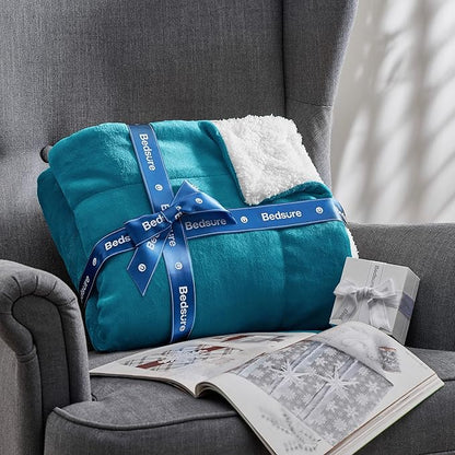Bedsure GentleSoft Sherpa Fleece Blankets Queen Size for Bed - Thick and Warm Throw for Women and Men, Soft Fuzzy Plush Queen Blanket for Winter, Non-Heated, Teal, 90x90 Inches