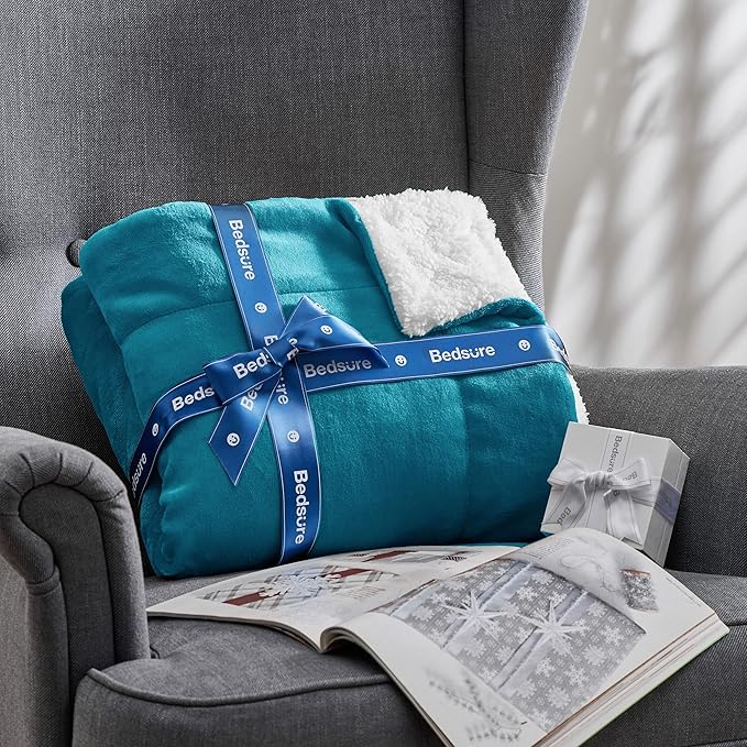 Bedsure GentleSoft Sherpa Fleece Throw Blanket for Couch - Thick and Warm Throw for Women and Men, Soft Fuzzy Plush Blanket for Winter, Non-Heated, Teal, 50x60 Inches