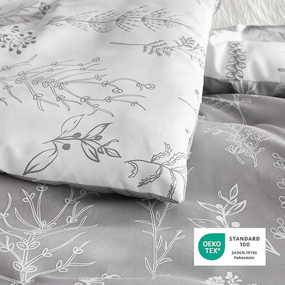 Bedsure California King Comforter Set - Grey Bed Set, 3 Pieces Cute Floral Bedding, 1 Soft Reversible Botanical Flowers Comforter and 2 Pillow Shams