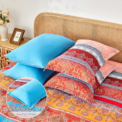 Boho Comforter Set Queen - 7 Pieces Bed in a Bag, Bohemian Striped Comforter Set with Sheets, Soft Microfiber Colorful Floral Bedding Set for All Season