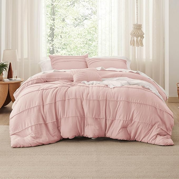 Bedsure Light Pink Twin XL Comforter Set - 3 Pieces Pinch Pleat Bed Set, Down Alternative Bedding Sets for All Season, 1 Comforter, 1 Pillowcase, 1 Decorative Pillow