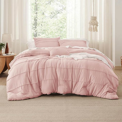 Bedsure Light Pink Twin XL Comforter Set - 3 Pieces Pinch Pleat Bed Set, Down Alternative Bedding Sets for All Season, 1 Comforter, 1 Pillowcase, 1 Decorative Pillow
