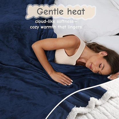 Electric Heated Blanket Full Size 72"x84", Soft Flannel with Overheat Protection, 9 Adjustable Heat Settings & 10-Hour Auto-Off Timer, Fast Heating for Winter Comfort, Navy Blue