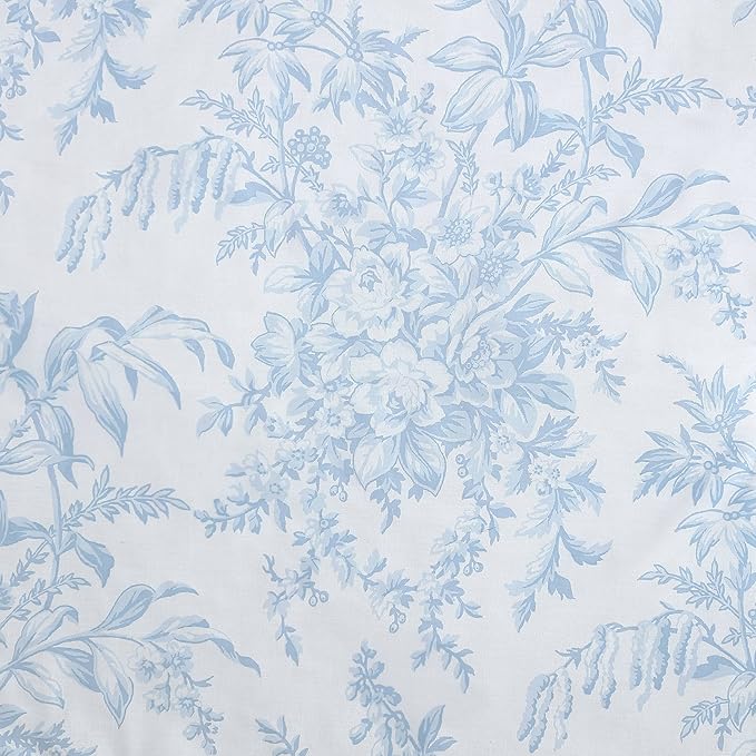 Laura Ashley- King Comforter Set, Cotton Reversible Bedding Set with Matching Sham(s), Farmhouse Home Décor (Bedford Blue, King)