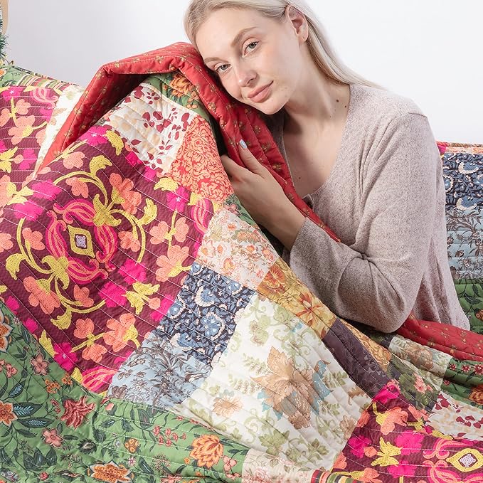 King Quilt Set for Bed - Patchwork Quilts King Size, Comforter Coverlet Bedspread Reversible 90"x104" with 2 Pillow Shams