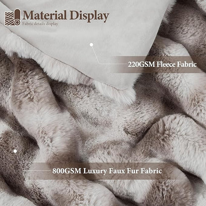 Touchat Luxury 1000GSM Faux Rabbit Fur Throw Blanket, Super Heavy Warm Cozy Brown Blankets for Couch Bed Sofa, Ruched Plush Fuzzy Elegant Soft Reversible Mink Blanket for Living Room Bedroom