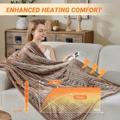 Heated Blanket Electric Queen, Soft Flannel Heating Blanket with 8 Hours Auto Off 10 Fast Heating Levels Machine Washable Sherpa Heated Blanket with Overheating Protection