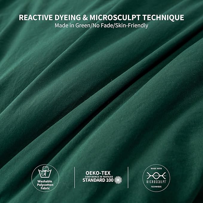 COTTEBED Forest Green Comforter Queen Size Bed - Ultra-Soft Polycotton Cozy Lightweight Solid Bedding Blanket Quilt Down Set with 2 Pillow Sham All Season Use - Emerald Hunter Green,Full/Queen