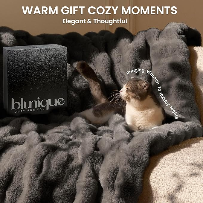 Electric Heated Blanket for Girls & Women, Soft & Luxurious, Faux Rabbit Fur Heating Throw Blankets, 6 Heat Settings, Overheat Protection, Quick Heating, Memory Function, Gift-Ready Design, 50"x60"