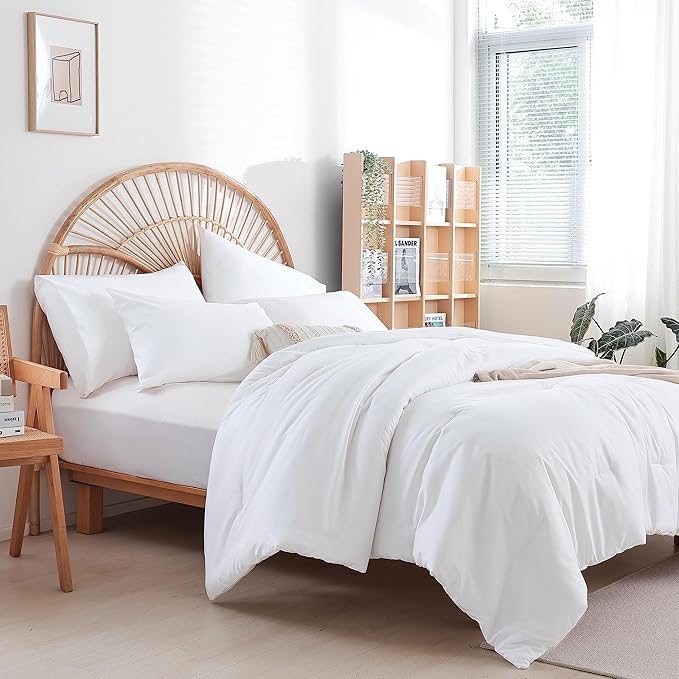 weigelia Queen Comforter Set White Comforter Boho Solid Color Bedding for All Season Soft Lightweight Microfiber 3PCS Reversible Comforter Set (1 Comforter, 2 Pillowcases)