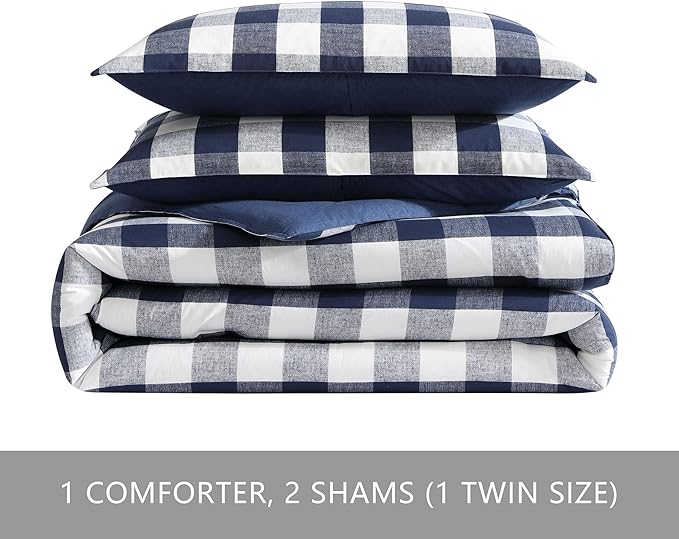 Eddie Bauer - King Comforter Set, Reversible Cotton Bedding with Matching Shams, Stylish Plaid Home Decor (Lakehouse Blue, King)