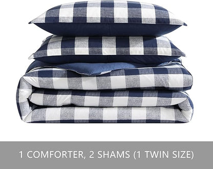Eddie Bauer - King Comforter Set, Reversible Cotton Bedding with Matching Shams, Stylish Plaid Home Decor (Lakehouse Blue, King)