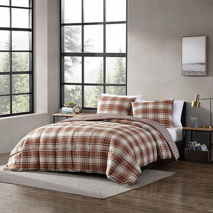 Eddie Bauer - King Comforter Set, Reversible Alt Down Bedding with Matching Shams, Breathable Home Decor for All Seasons (Edgewood Red/Beige, King)