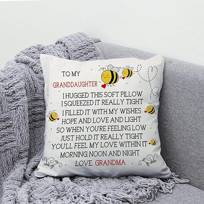 Hyturtle Personalized to My Granddaughter Pillow (Insert Included) Gifts from Grandma - Birthday for Granddaughter - Bee Custom Name Sofa Couch Cushion Home Decor Throw Pillow