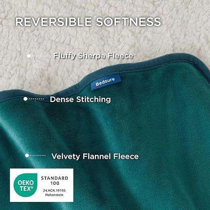 Bedsure Waterproof Blanket for Bed - Sherpa Fleece Waterproof Dog Blankets for Large Dogs, Pet Blankets for Bed/Couch/Dog Crate, Soft Plush Reversible Furniture Protector, Twin Size, 80"x60", Green