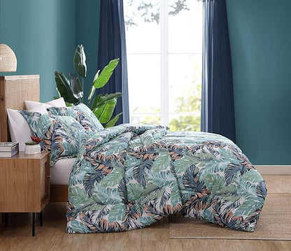 Caribbean Joe Full/Queen 3-Piece Comforter Set, Tropical Coastal Beach Design Bedding, Camo Palm