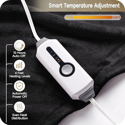 Electric Heated Blanket Twin Size 62"×84", Breathable & Luxurious Flannel, Soft Warm Gift with Over-Heat Protection, 4 Heating Levels & 10 H Auto Shut Off, Machine Washable，Dark Grey
