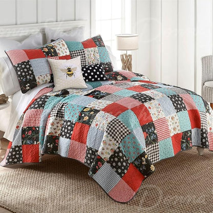 Donna Sharp 2-Piece Wild One Patch Bee and Polka Dot Decorative Throw Pillow Set - Pillows for Couch, Sofa, Beds, and Chairs - Includes 18" x 18" Square & 12" x 22" Rectangular Pillows