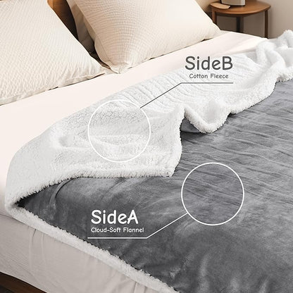 Electric Heated Blanket Throw Size 50"x60", Soft Flannel with Overheat Protection, 9 Adjustable Heat Settings & 10-Hour Auto-Off Timer, Fast Heating for Winter Comfort, Light Grey
