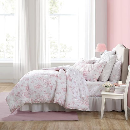 Laura Ashley - Twin Comforter Set, Soft & Reversible Cotton Bedding with a Smooth Feel, Medium Weight for Year Round Comfort, 2 Piece Bed Set with Matching Pillowcase (Delphine Mauve Pink)