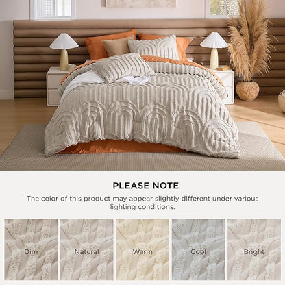 Bedsure Boho Tufted Beige Twin/Twin XL Comforter, GentleSoft™ 2 Pieces Boho Farmhouse Decor Bedding, Arch Shabby Chic Bedding for All Seasons, 1 Bed Comforter, 1 Pillow Shams, 68x88 Inches