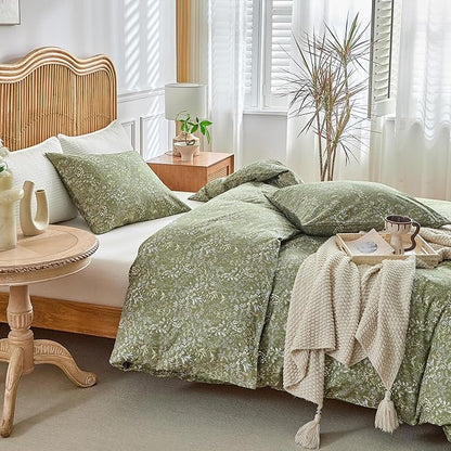 Army Green Comforter Set Washable for Bedroom Twin XL Boho Floral Quilted Comforter Set for Girls, Women, Men Warm Durable Bedding Set for All Seasons, 68''x90''