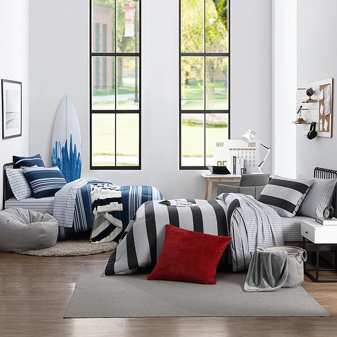 Nautica- Queen Comforter Set, Cotton Reversible Bedding Set, All Season Designer Home Décor (Lawndale Grey, Queen)