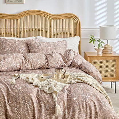 80x90 Floral Comforter Set for Girls Khaki Quilt Bedding Set (1 Comforter and 2 Pillowcase) with Flowers Botanical Comforter Full Size Set Washable for Bedroom