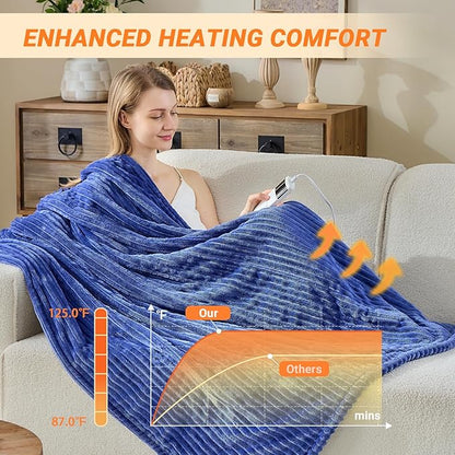Heated Blanket Electric Full, Soft Flannel Heating Blanket with 8 Hours Auto Off 10 Fast Heating Levels Machine Washable Sherpa Heated Blanket with Overheating Protection
