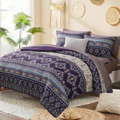 Geniospin King Size Comforter Set- 7 Pieces Boho Bed in a Bag, Western Bedding Set for All Seasons, Soft Aztec Bedding, Lightweight Comforter Bed Set with Sheets, Pillowcases & Shams