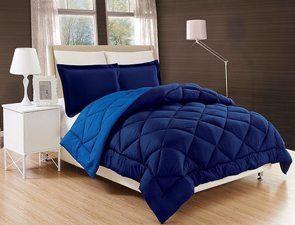 Elegant Comfort All Season Comforter and Year Round Medium Weight Super Soft Down Alternative Reversible 3-Piece Comforter Set, King, Navy Blue/Light Blue