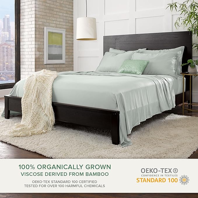 Pure Bamboo King Sheets, Genuine 100% Organic Viscose Derived from Bamboo Bed Sheet Set, Luxuriously Soft & Cooling, Double Stitching, 2 Year Quality Promise (King, Sea Glass) (Pack of 2)