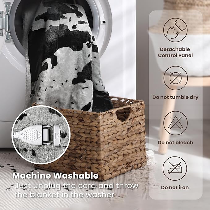 Cow Print Heated Blanket Full-Heating Electric Blanket Full with 10 Heat Levels & 10 Hours Auto-Off, Cozy Soft Fleece Sherpa, Washable, 72 x 84 Inche Cow Print Grey