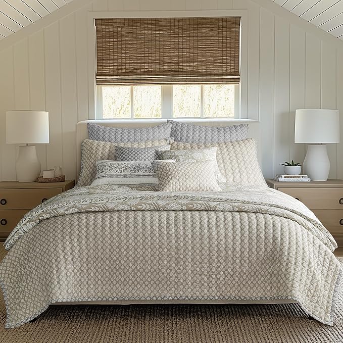 Levtex Home - Aditya Taupe Quilt Set - King Quilt and Two King Shams - Bordered Medallion - Grey White Taupe - Quilt (106x92in.) and Shams (20x36in.) - Reversible - Cotton