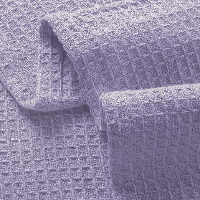 GLAMBURG 100% Cotton Thermal Blanket, Breathable King Size Waffle Blanket, All Season Purple