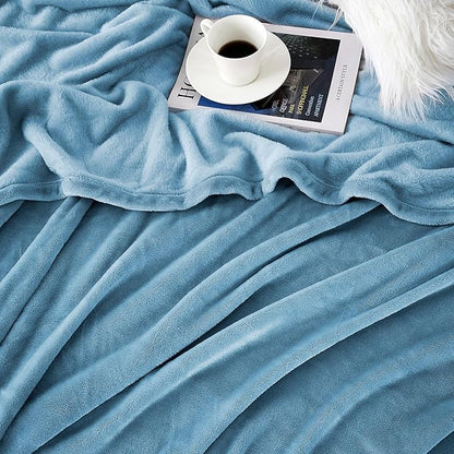 Hansleep Fleece Washed Blue Throw XL Blanket, Super Soft Flannel Fuzzy Plush Cozy Blanket for All Seasons, Washed Blue, Throw XL 50x70 Inches