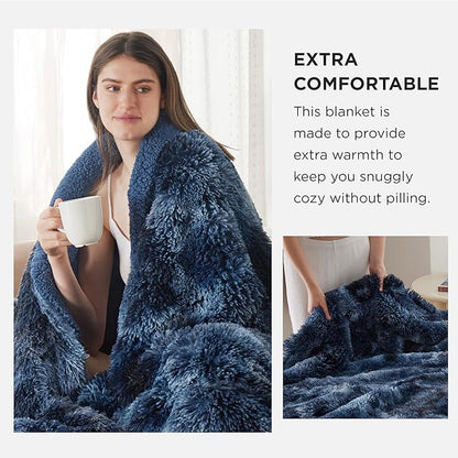 Bedsure GentleSoft Fuzzy Sherpa Faux Fur Twin Blanket Tie Dye Navy Cozy Gifts for Women Men, Soft Fleece Plush Warm Minky Thick Blanket Twin Size for Bed, Blue Room Decor Dorm Essentials Gifts, 60x80