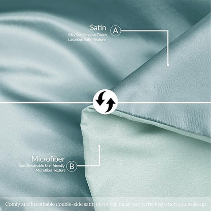 Whale Flotilla 3-Piece Reversible Silky Soft King Size Comforter Bedding Set, Luxurious Satin Comforters Oversized with 2 Satin Pillowcases, Lightweight Duvet for All Seasons, Haze Blue