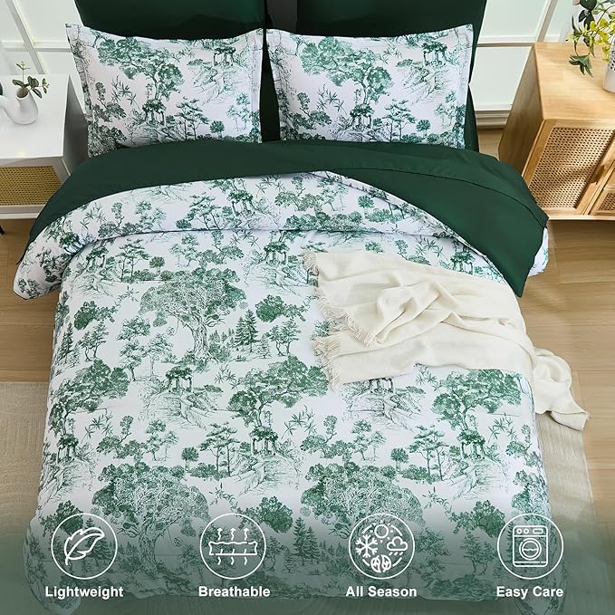 DJY King Size Comforter Sets, Green Botanical Comforters with Sheets 7 Pieces Bed in a Bag King Elegant Plants Print Soft Microfiber Reversible Complete Bedding Sets for All Season