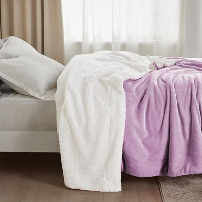 Bedsure GentleSoft Sherpa Fleece Blankets King Size for Bed - Thick and Warm Throw for Girls and Women, Soft Fuzzy Plush King Blanket for Winter, Non-Heated, Lilac, 108x90 Inches