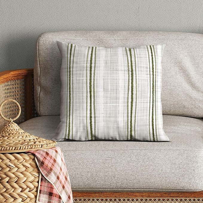 Americanflat 16x16 Throw Pillow with Sewn-in Insert - All-in-One Decorative Pillows - No Cover Needed - Soft and Durable Cushion for Bed or Sofa - Polyester - Green and White