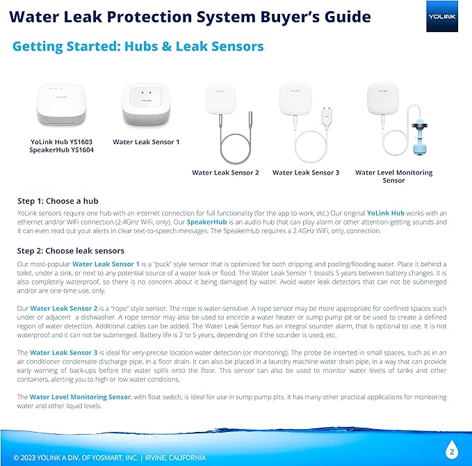 YoLink Water Leak Detector, 1/4 Mile World's Longest Range, Wireless Smart Water Leak Sensor, Alexa, IFTTT, Hub Required
