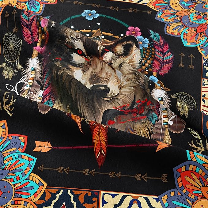 Tailor Shop Wolf Bedding Set for Boys Kids Bohemian Comforter Sets Full Size Wildlife Hunting Wolf Bed Set with 2 Pillowcases…