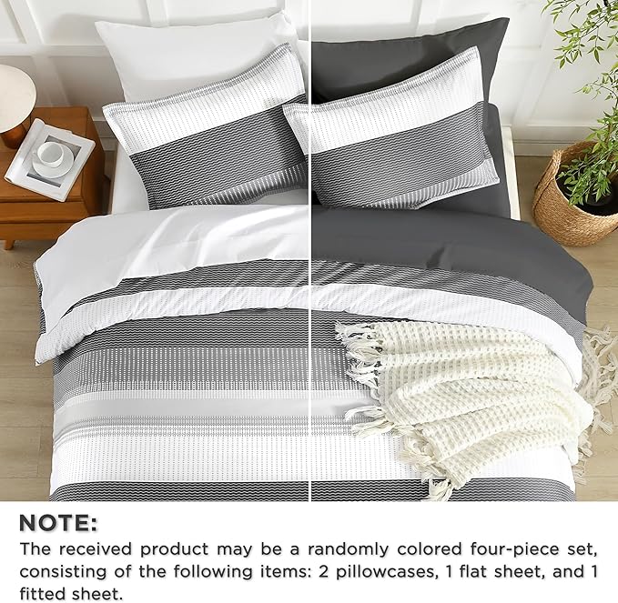 Andency California King Comforter Set Dark Grey - 7 Pieces Grey Striped Lightweight Bed in a Bag, Soft Microfiber Reversible Bedding Set with Comforter, Fitted & Flat Sheet, Pillowcases & Shams