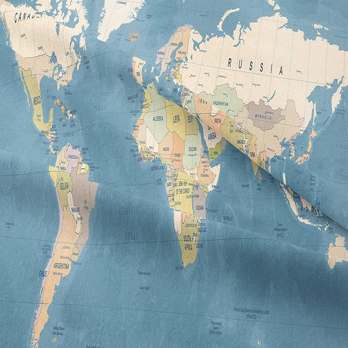 Tailor Shop Multicolored World Map Comforter Set for Boys Girls Geography Blue Ocean Asia Europe Africa America Map World Map Bedding Set Twin Size 2 Pieces with 1 Comforter 1 Pillowcase………