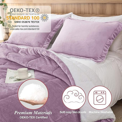 Seward Park Lavender Purple Fuzzy Sherpa Comforter Set King Size, All Season Fleece Fall Blanket for Girls, Soft Warm Winter Bedding Sets with 2 Pillow Shams