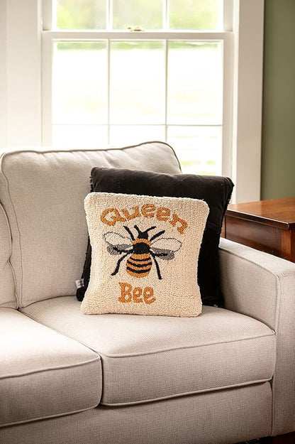 Chandler 4 Corners Artist-Designed Queen Bee Hand-Hooked Wool Decorative Throw Pillow (14 in x 14 in) Farm & Garden Pillow for Couches & Beds - Low Maintenance Nature Bee Farmhouse Home Décor