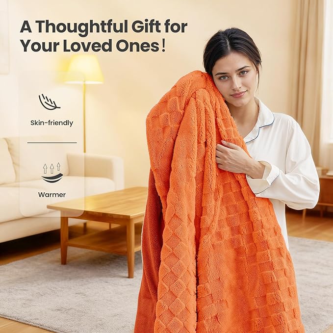 Heated Blanket, 50x60 Inch Electric Blanket, Throw Blanket with 6 Heat Settings and 1-4H Auto Off Timer, Machine Washable, Soft Flannel Fleece for Couches, Beds Office (Orange)