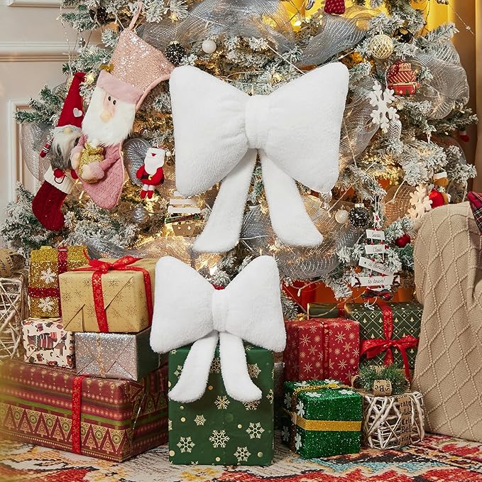 Stuffed Bow Christmas Decorations Soft Furry Bow Throw Pillows Cute Bowknot Plush Pillow Home Decor